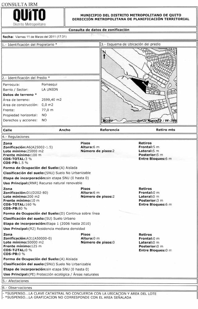 Terreno en Pomasqui 2600 m2